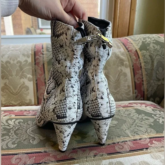 Longchamp Python Print Leather Heel Ankle Boots. Size 39 Women