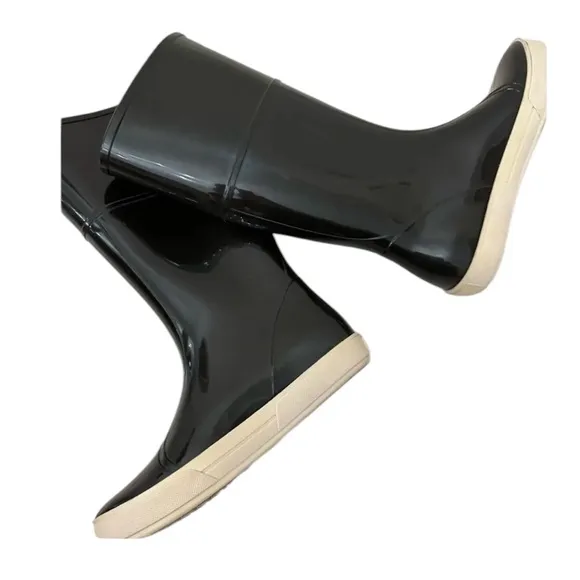 LOVE MOSCHINO WET-A-PORTER BLACK WHITE WELLINGTON RAIN BOOTS 8