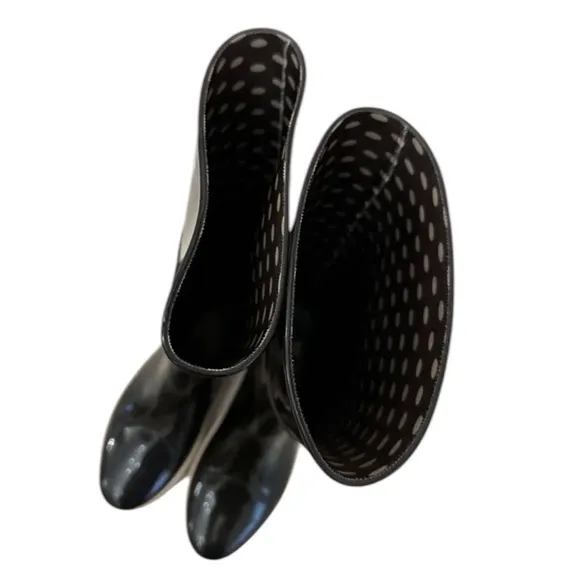 LOVE MOSCHINO WET-A-PORTER BLACK WHITE WELLINGTON RAIN BOOTS 8