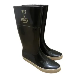 LOVE MOSCHINO WET-A-PORTER BLACK WHITE WELLINGTON RAIN BOOTS 8