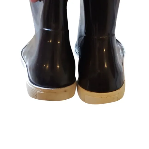 LOVE MOSCHINO WET-A-PORTER BLACK WHITE WELLINGTON RAIN BOOTS 8