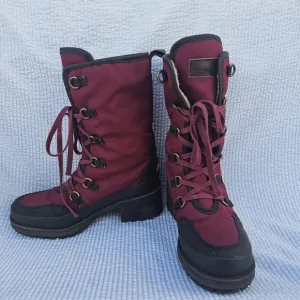 Lucky Brand Alascan Size 6.5 Block Heal wine/plum color Lace Up Boots