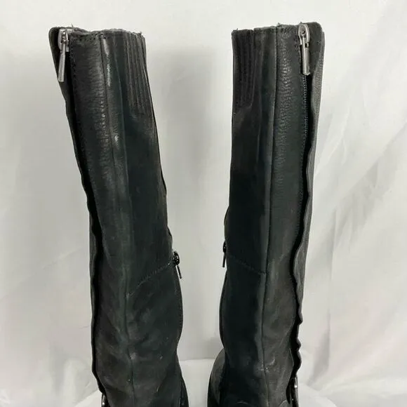 LUCKY BRAND Black Riding Boots Scoty Round Toe Stacked Heel Leather Sz 9.5 M