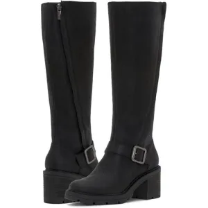 LUCKY BRAND Black Riding Boots Scoty Round Toe Stacked Heel Leather Sz 9.5 M