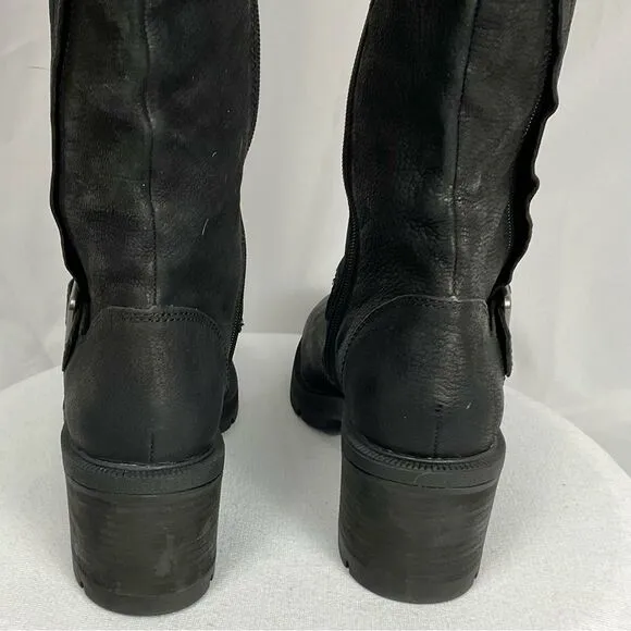 LUCKY BRAND Black Riding Boots Scoty Round Toe Stacked Heel Leather Sz 9.5 M
