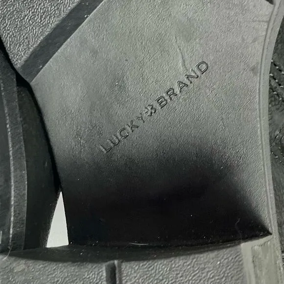 LUCKY BRAND Black Riding Boots Scoty Round Toe Stacked Heel Leather Sz 9.5 M
