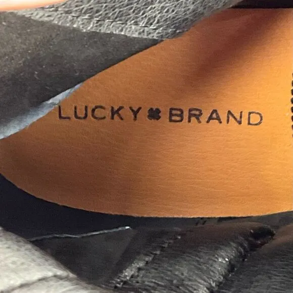 LUCKY BRAND Black Riding Boots Scoty Round Toe Stacked Heel Leather Sz 9.5 M