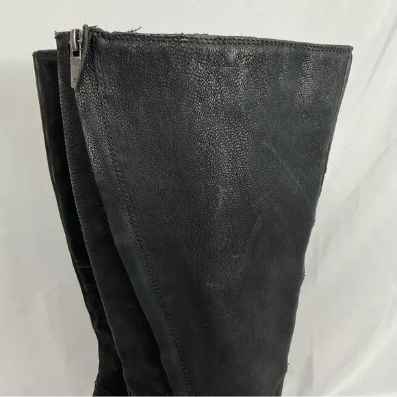 LUCKY BRAND Black Riding Boots Scoty Round Toe Stacked Heel Leather Sz 9.5 M