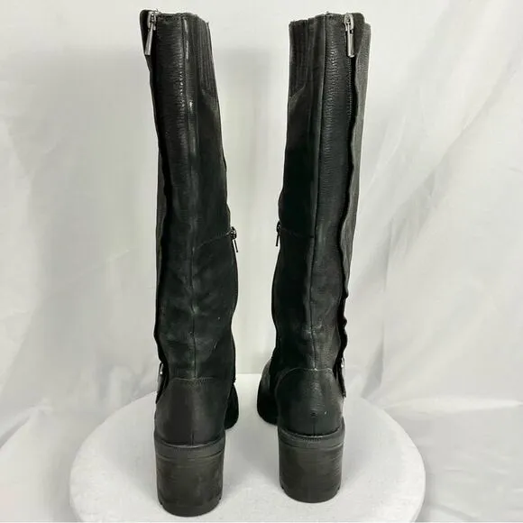 LUCKY BRAND Black Riding Boots Scoty Round Toe Stacked Heel Leather Sz 9.5 M