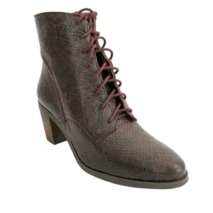 Lucky Brand Boots Women Size 6.5M Burgundy Leather Persee Snake Print Lace Up