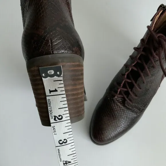 Lucky Brand Boots Women Size 6.5M Burgundy Leather Persee Snake Print Lace Up