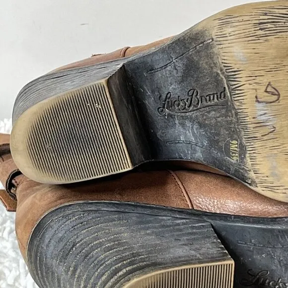 Lucky Brand LP Tommie Winter Haze Leather Ankle Boots Bourbon Brown Size 9
