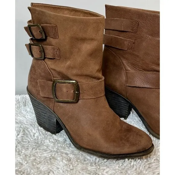 Lucky Brand LP Tommie Winter Haze Leather Ankle Boots Bourbon Brown Size 9