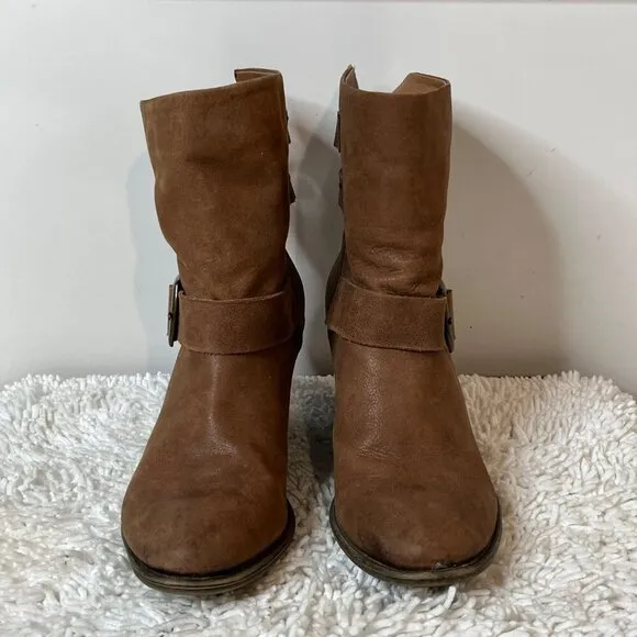 Lucky Brand LP Tommie Winter Haze Leather Ankle Boots Bourbon Brown Size 9