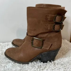 Lucky Brand LP Tommie Winter Haze Leather Ankle Boots Bourbon Brown Size 9