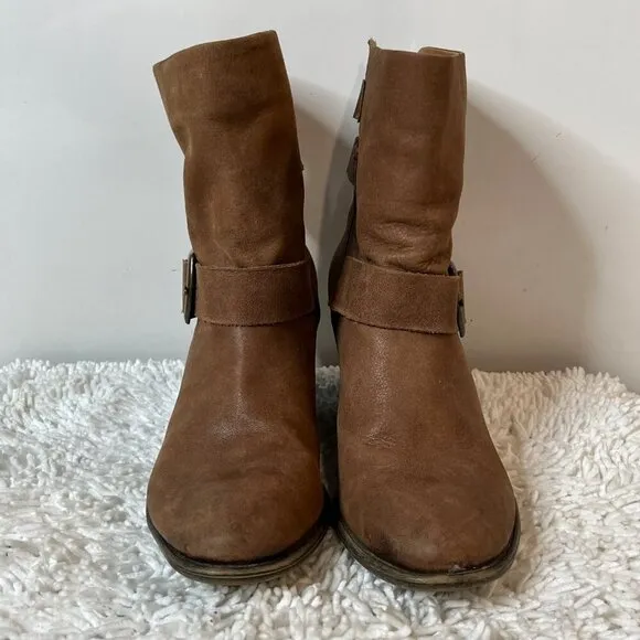 Lucky Brand LP Tommie Winter Haze Leather Ankle Boots Bourbon Brown Size 9
