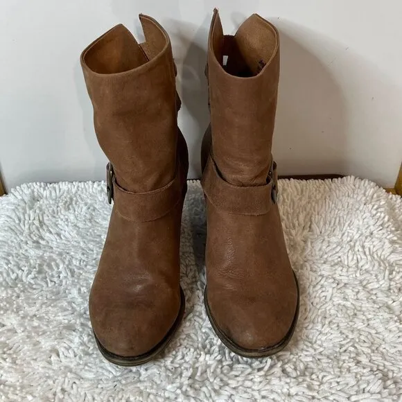 Lucky Brand LP Tommie Winter Haze Leather Ankle Boots Bourbon Brown Size 9