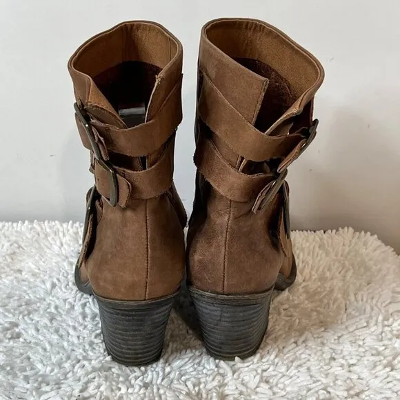 Lucky Brand LP Tommie Winter Haze Leather Ankle Boots Bourbon Brown Size 9