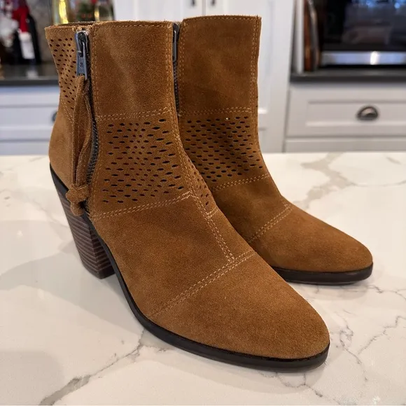 Lucky Brand Ramses Women Suede Western Ankle Boots Sz 7.5 Brown Leather Cowgirl
