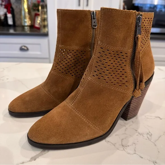 Lucky Brand Ramses Women Suede Western Ankle Boots Sz 7.5 Brown Leather Cowgirl