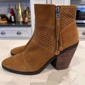Lucky Brand Ramses Women Suede Western Ankle Boots Sz 7.5 Brown Leather Cowgirl