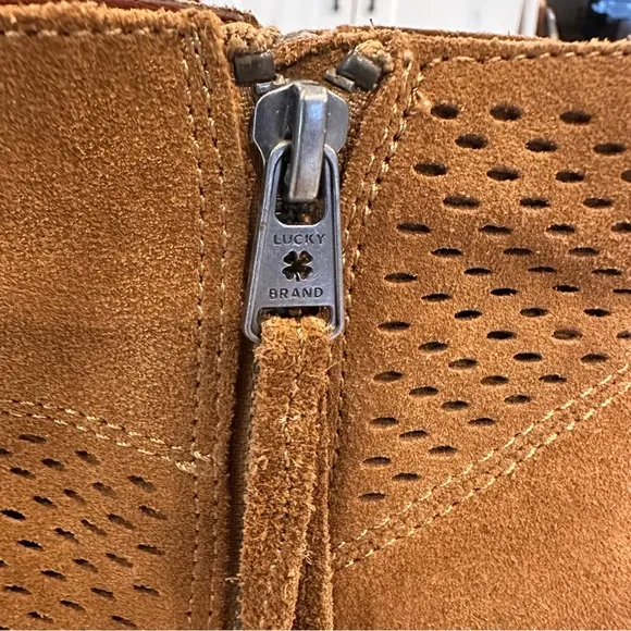 Lucky Brand Ramses Women Suede Western Ankle Boots Sz 7.5 Brown Leather Cowgirl