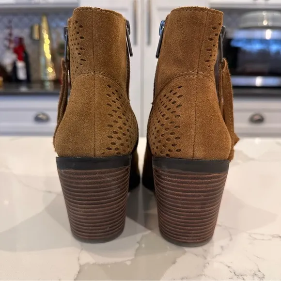 Lucky Brand Ramses Women Suede Western Ankle Boots Sz 7.5 Brown Leather Cowgirl