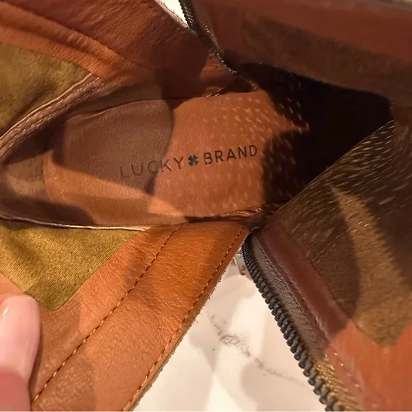 Lucky Brand Ramses Women Suede Western Ankle Boots Sz 7.5 Brown Leather Cowgirl