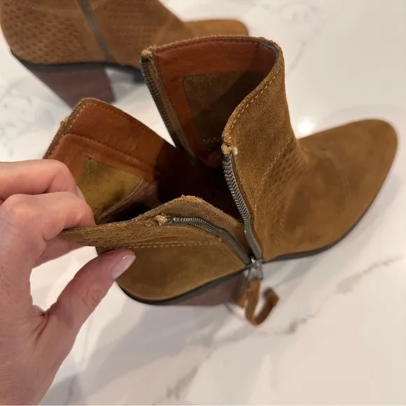 Lucky Brand Ramses Women Suede Western Ankle Boots Sz 7.5 Brown Leather Cowgirl