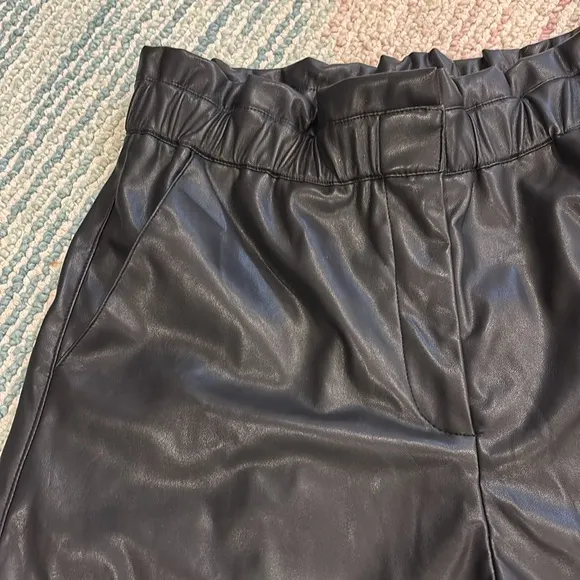 LUCY PARIS Black Paperbag Faux Leather Shorts
