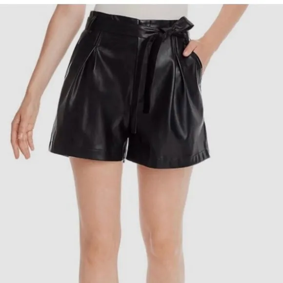LUCY PARIS Black Paperbag Faux Leather Shorts
