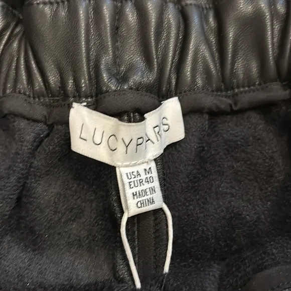 LUCY PARIS Black Paperbag Faux Leather Shorts