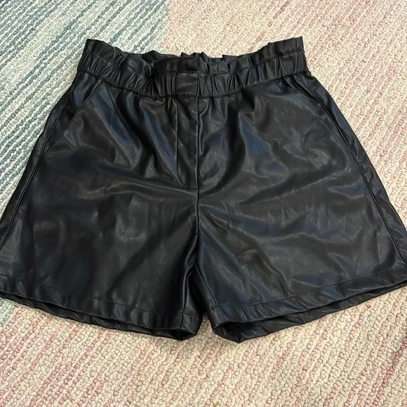 LUCY PARIS Black Paperbag Faux Leather Shorts