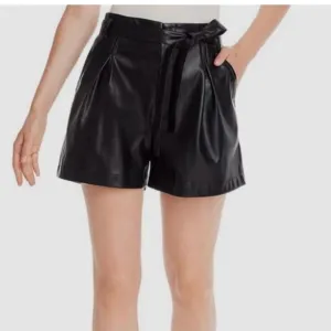 LUCY PARIS Black Paperbag Faux Leather Shorts