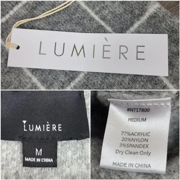 𝅺LUMIERE Gray &amp; White Grid Pattern Turtleneck Pullover Sweater Medium
