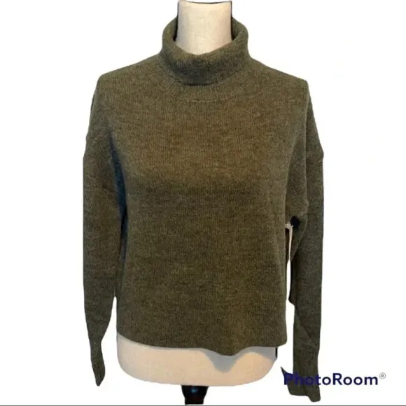 Lumiere Gray Green Wool Blend Sweater Turtle Neck Fall Winter Unique Sleeve NWT