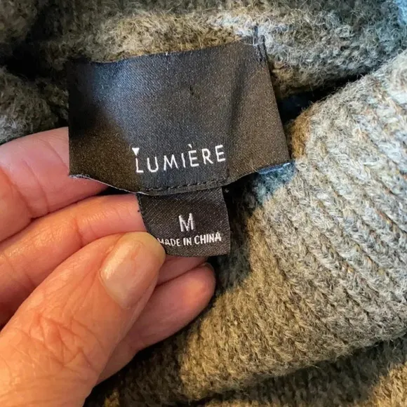 Lumiere Gray Green Wool Blend Sweater Turtle Neck Fall Winter Unique Sleeve NWT