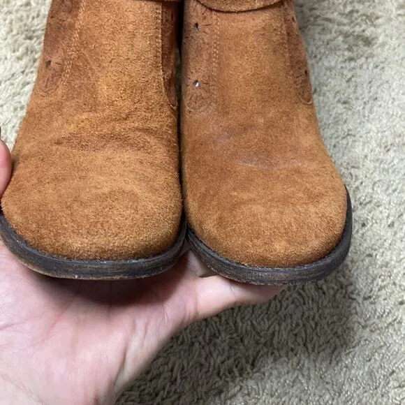 Luz Da Lua Women Caramel Cut-outs Suede Leather Boots Size 9