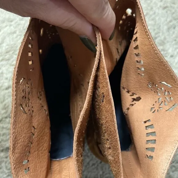 Luz Da Lua Women Caramel Cut-outs Suede Leather Boots Size 9
