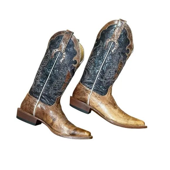 Macie Bean Women 8.5M Brown Leather Embroidered Western Cowgirl Cowboy Boots