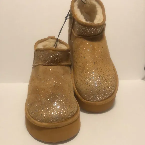 Madden Girl G-Bondhr Sparkling Tan Platform Booties