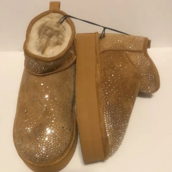 Madden Girl G-Bondhr Sparkling Tan Platform Booties