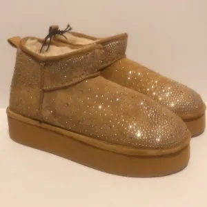 Madden Girl G-Bondhr Sparkling Tan Platform Booties