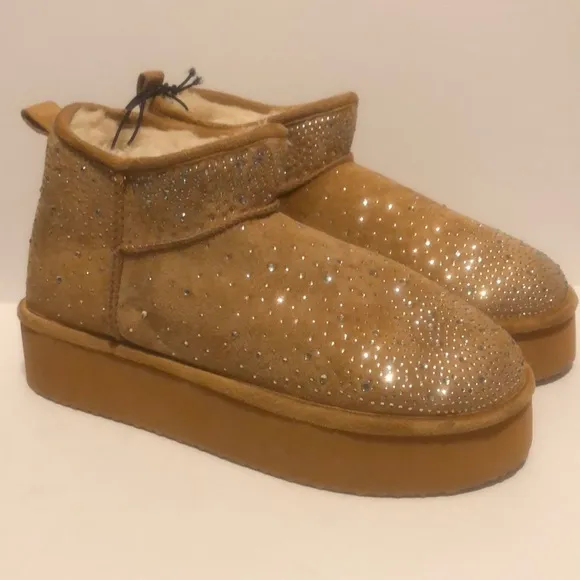 Madden Girl G-Bondhr Sparkling Tan Platform Booties