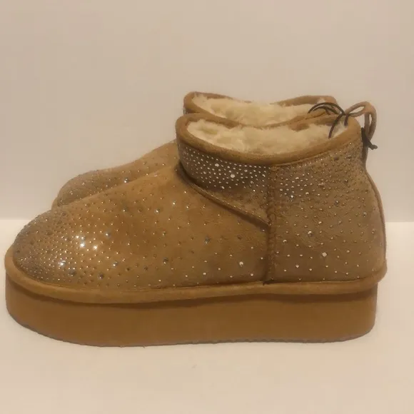 Madden Girl G-Bondhr Sparkling Tan Platform Booties