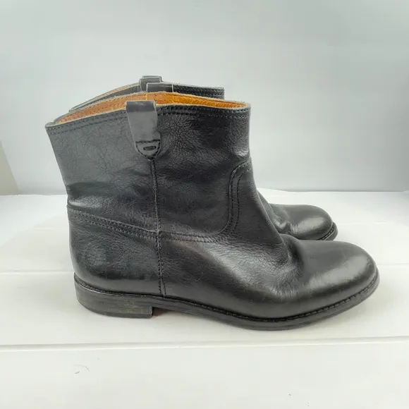 Madewell Boots Women 7.5 Otis Black Leather Ankle Western Moto Pull On Vintage