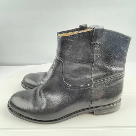 Madewell Boots Women 7.5 Otis Black Leather Ankle Western Moto Pull On Vintage