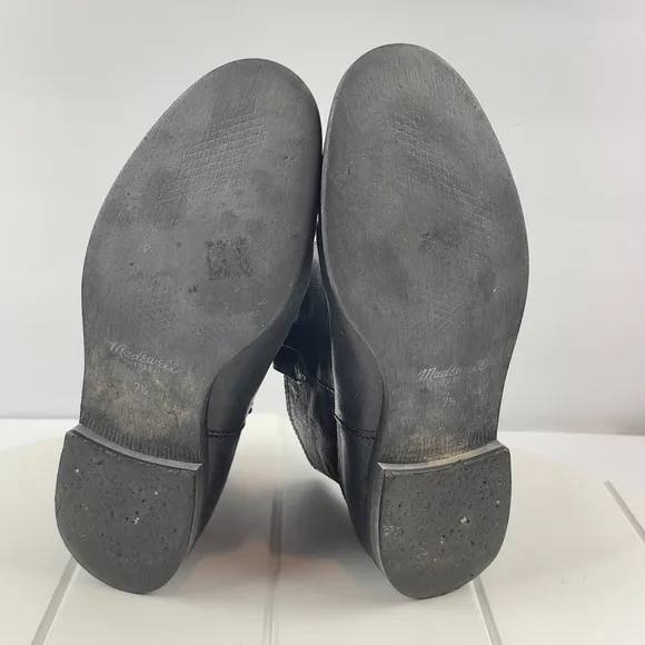 Madewell Boots Women 7.5 Otis Black Leather Ankle Western Moto Pull On Vintage