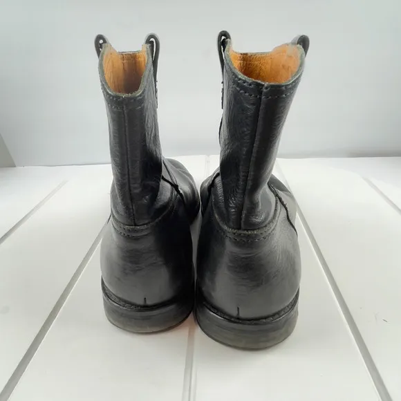 Madewell Boots Women 7.5 Otis Black Leather Ankle Western Moto Pull On Vintage