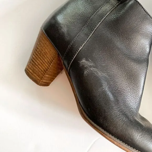 Madewell The Billie Ankle Boots Women 10 Zip Black Leather Stacked Block Heel